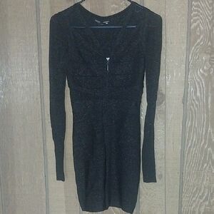 bebe Black Long-Sleeve Sparkle Bodycon Dress